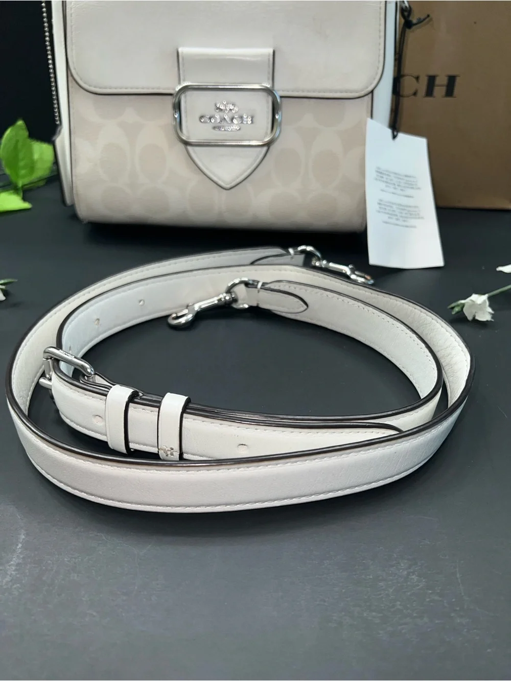 NWT Coach Small Morgan Satchel Top Handle Crossbody Signature White Silver